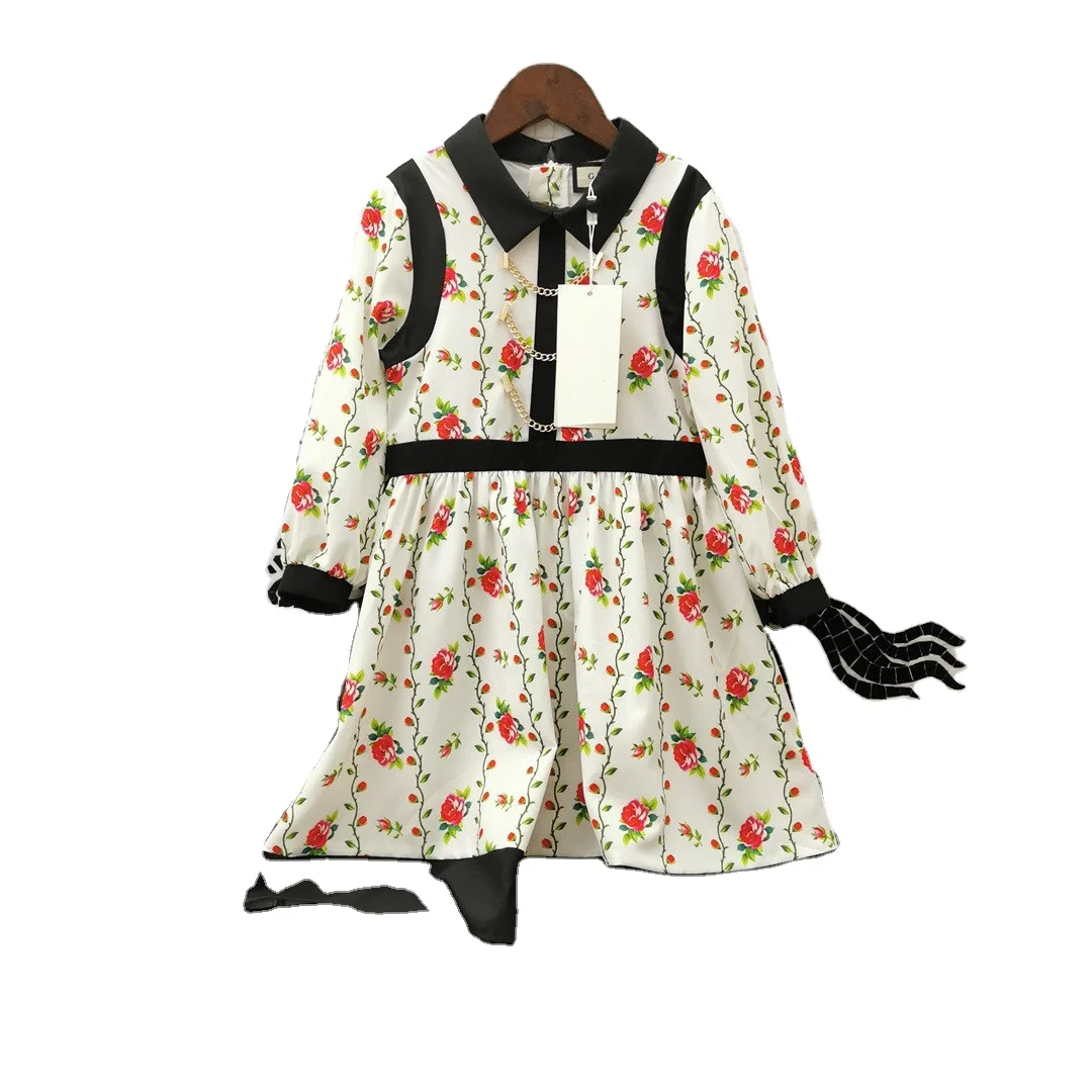 

2021 spring&autumn long sleeve fashion dress girls flower print beautiful dresses set Children's nice clothing baby dress