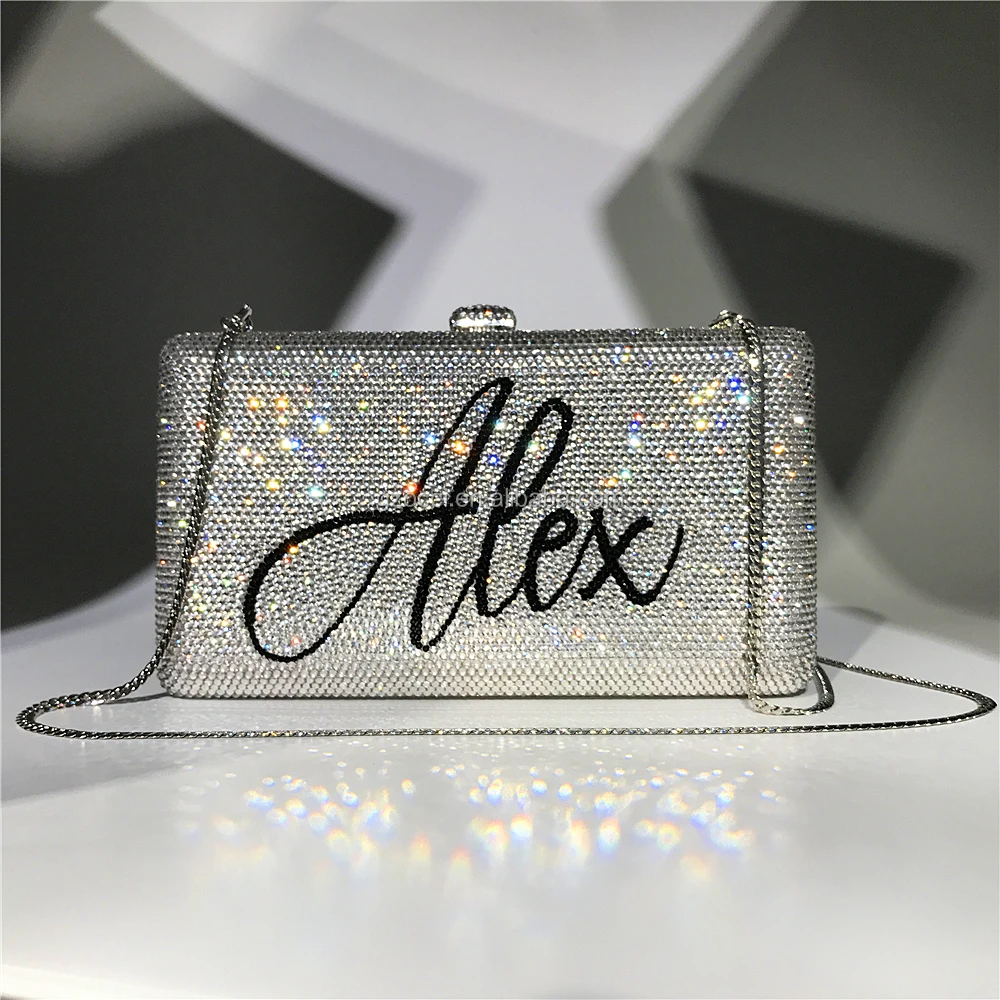 

OC4161 High Quality Handmade Custom Name Bag Women Crystal Evening Bag, Silver, custom any color