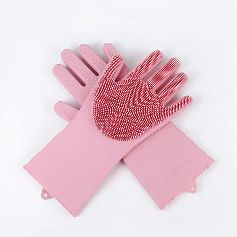 

S51 High Quality Household Silicone Dishwashing Gloves Cleaning Brush Kitchen Silicone Scrubber Gloves Multi-purpose Glove, 5 colors