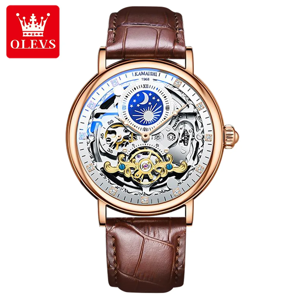 

OLEVS 9001 OEM custom skeleton moon phase tourbillon custom watch luxury mechanical watches watches men wrist