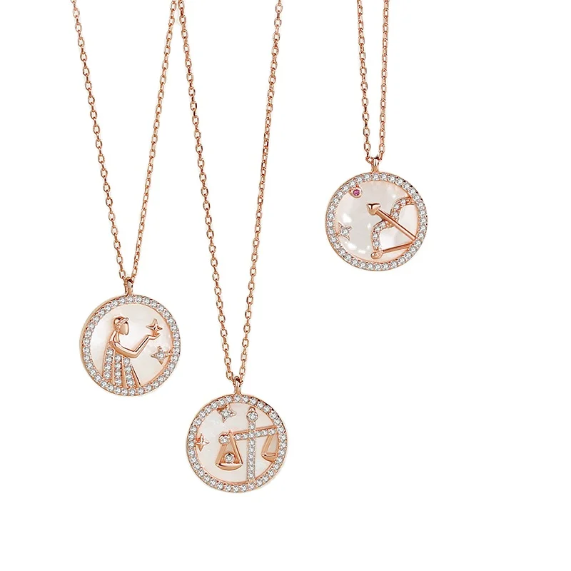 

New Arrival S925 silver 12 zodiac NECKLACE white shell Europe style