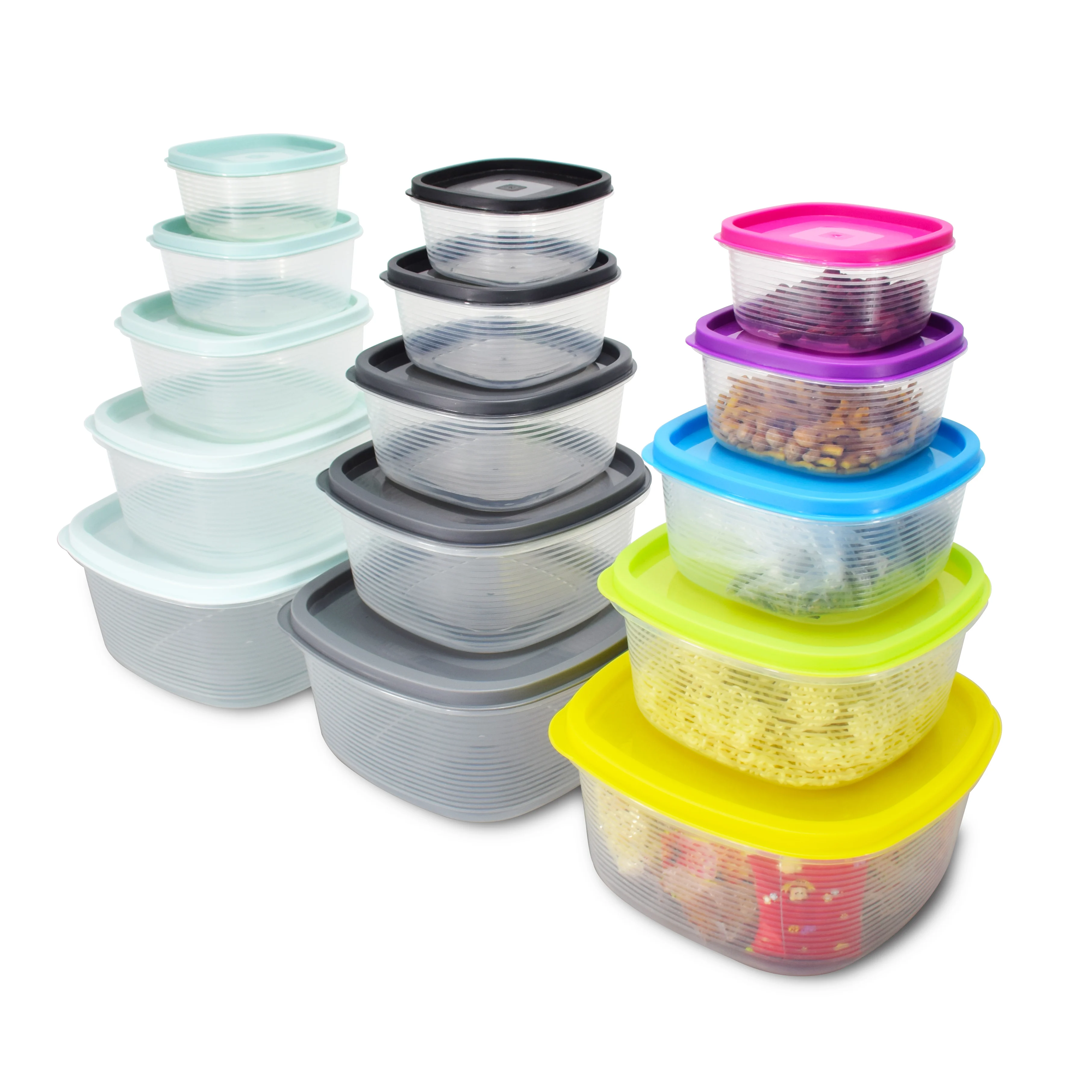 

Wholesale cheap 5 pcs square reusable transparent bpa free plastic pp airtight kitchen dry food storage container box with lid, Black/green/colorful/custom color