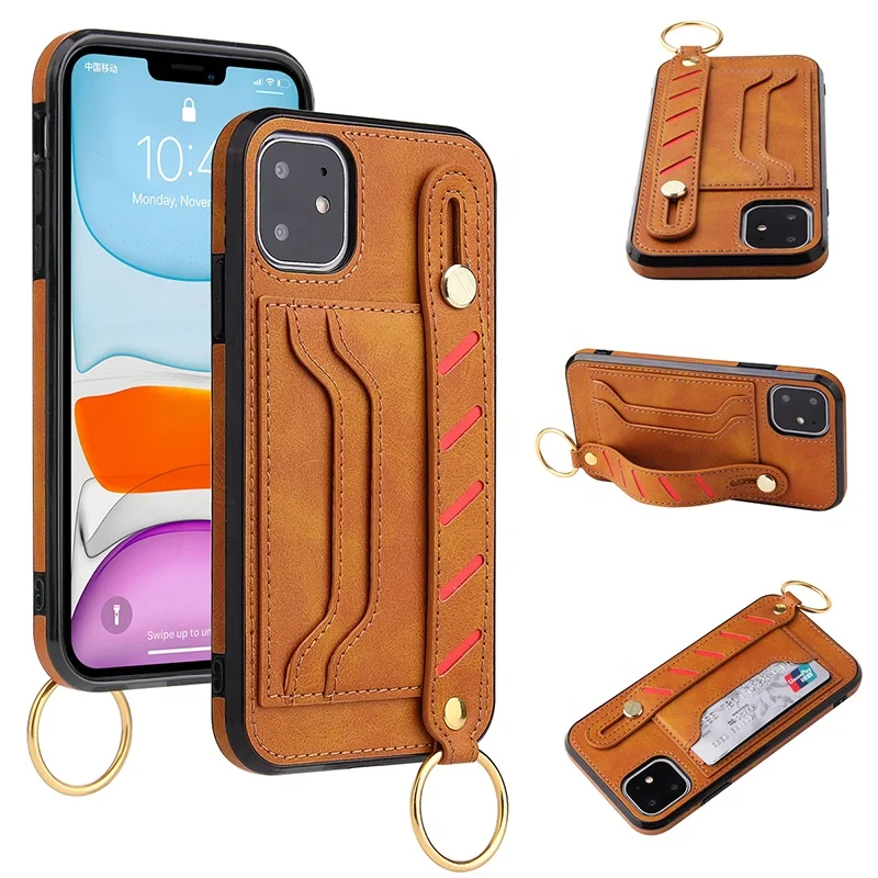 

Leather Phone Case TPU PU Combo Wallet Card Slot Mobile Phone Accessories with Wrist Strap for iPhone 12/ for Samsung S20 Ultra, Black, blue, brown, coffe