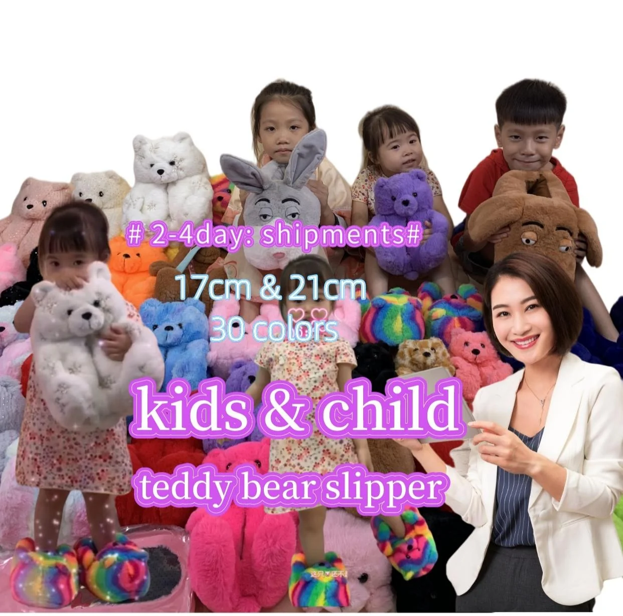 

Winter kids 17/21cm Fur House toddler Fluffy Furry Plush slides Lady Luminous Shoes Autumn women Indoor Teddy Bear Slippers, 30