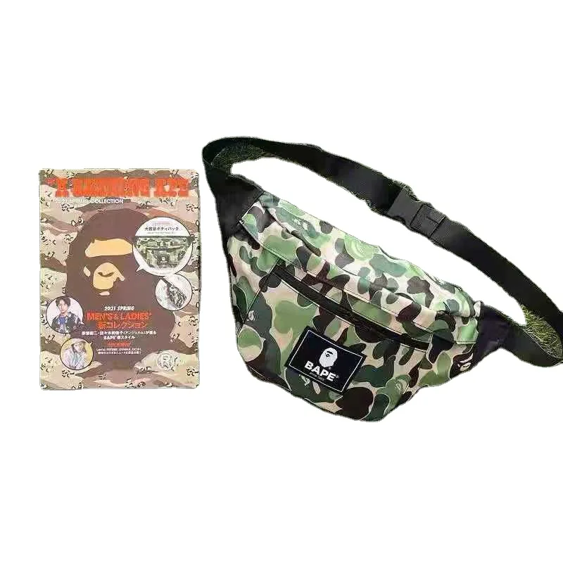 

2022 New Style BAPE Tote Bags Green Ape Camouflage White Cartoon Printing Thick Paper Handbag Clothing Shopping Bag, Customized colors