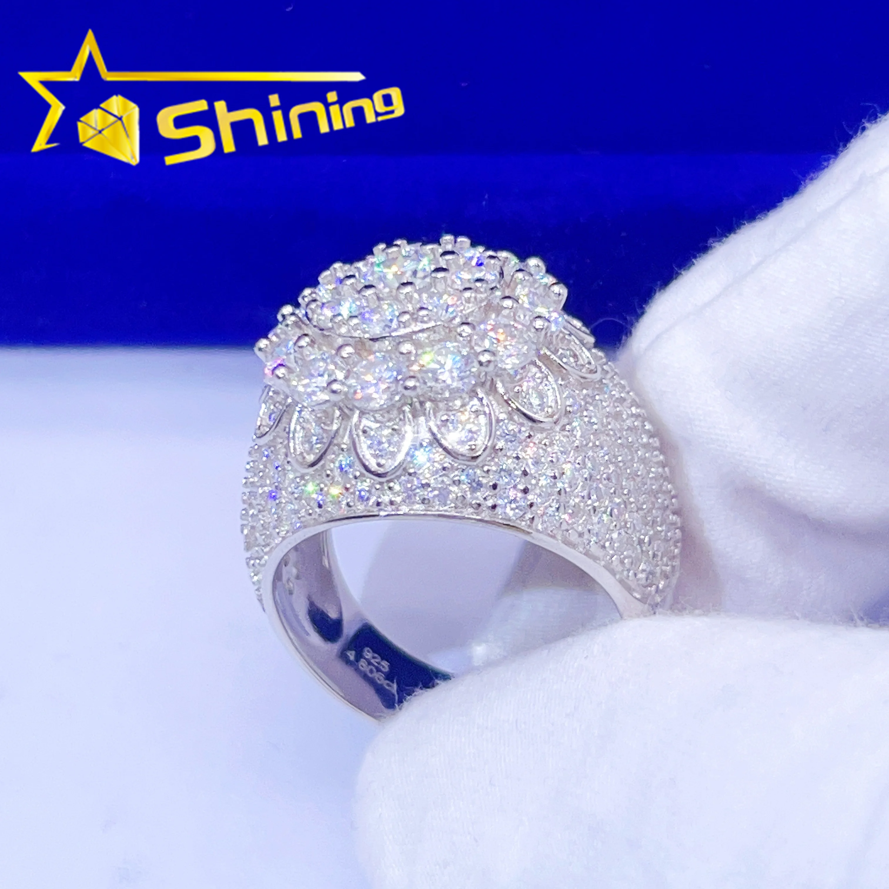 

Hot Sale Buss Down Moissanite Hip Hop Jewelry Sterling Silver S925 Iced Out D-VVS Moissanite Diamond Men Ring