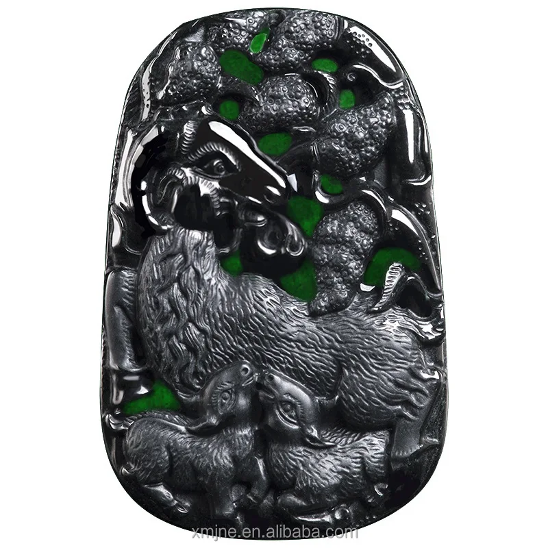 

Certified Grade A Natural Ink Jade Jadeite Ink Jade Sheep Brand Sanyang Kaitai Ice Jade Pendant Pendant Wholesale