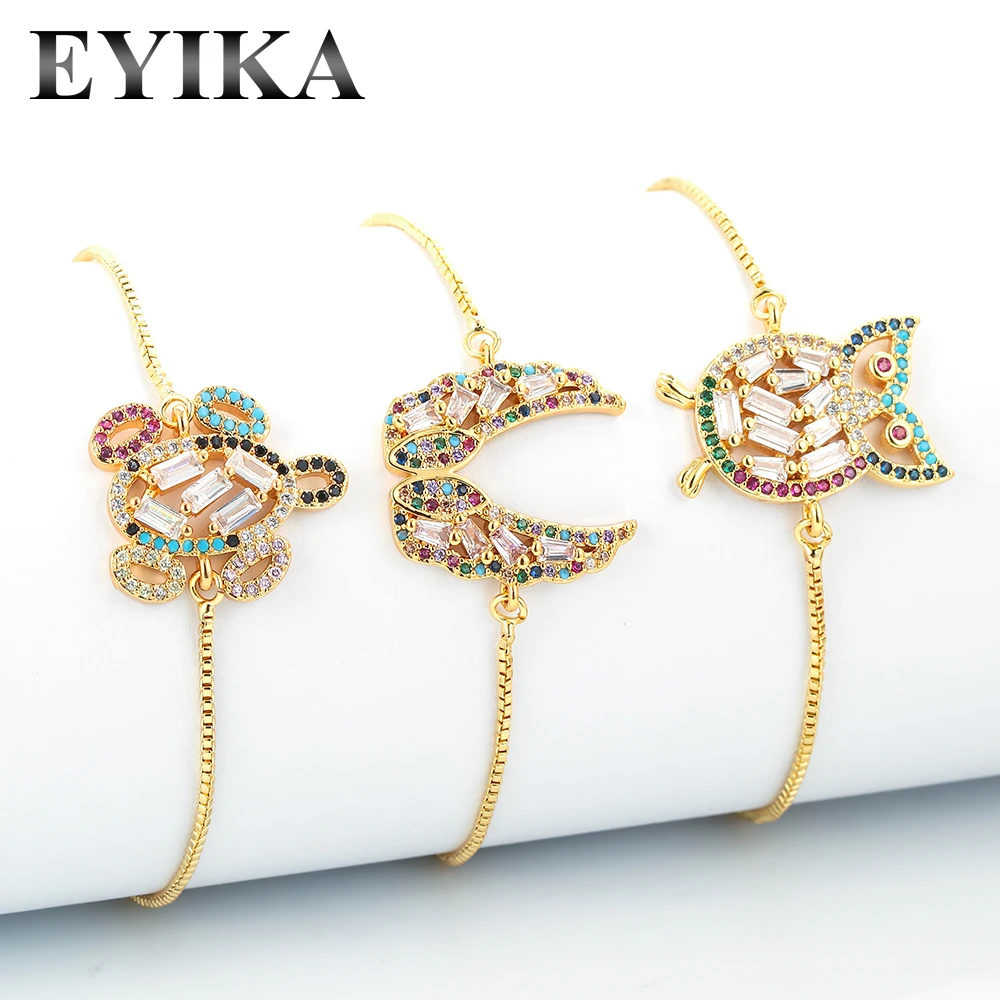 

EYIKA Gold plated Rainbow Sea turtle bracelet for Woman rainbow minerva cz Stone bracelet Rainbow Jewelry, Mix color