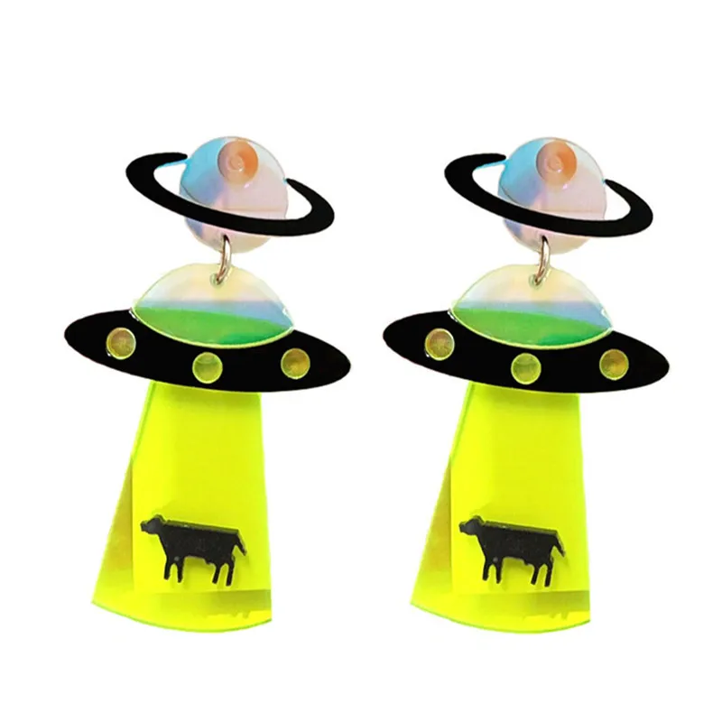 

Exaggerated Statement Acrylic Geometric UFO Flying Saucer Toppik Accessories Women Girls Cattle Weird Earring boucle d'oreille, Colors