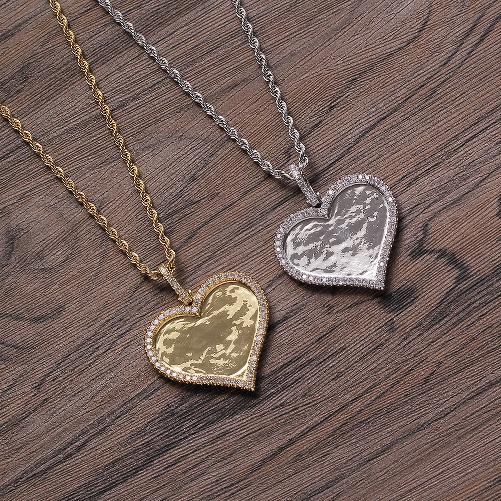 

CN264 Brass Cubic Zircon heart photo Pendants Necklace Men's Hip Hop Necklace blingJewelry