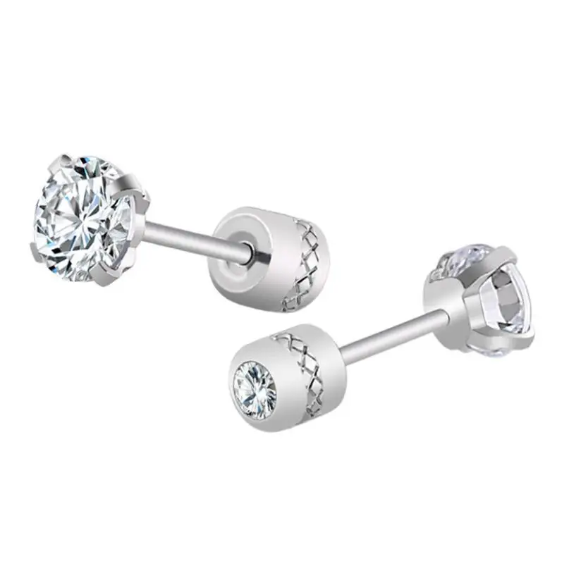 

Titanium steel fashion simple and creative four-claw zircon earrings crystal diamond round cake earring