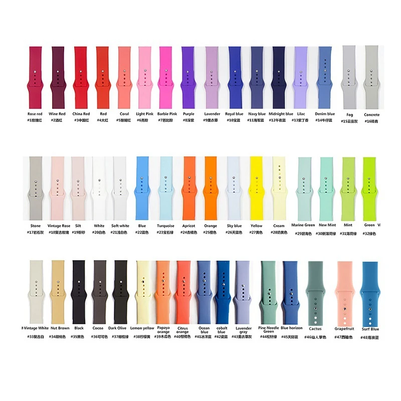 

Hot Selling For Apple Watch Strap,Silicone Sport Smart Watch Band For Apple iWatch Accessories 38/40/42/44mm 43 colors