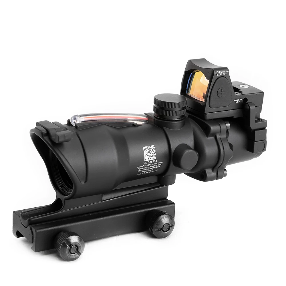 

Hunting ACOG 4X32 Sight Scope Real Fiber Red Illuminated Rifle Scope with RMR Red Dot Sight for Rifle .223 .308 Caliber