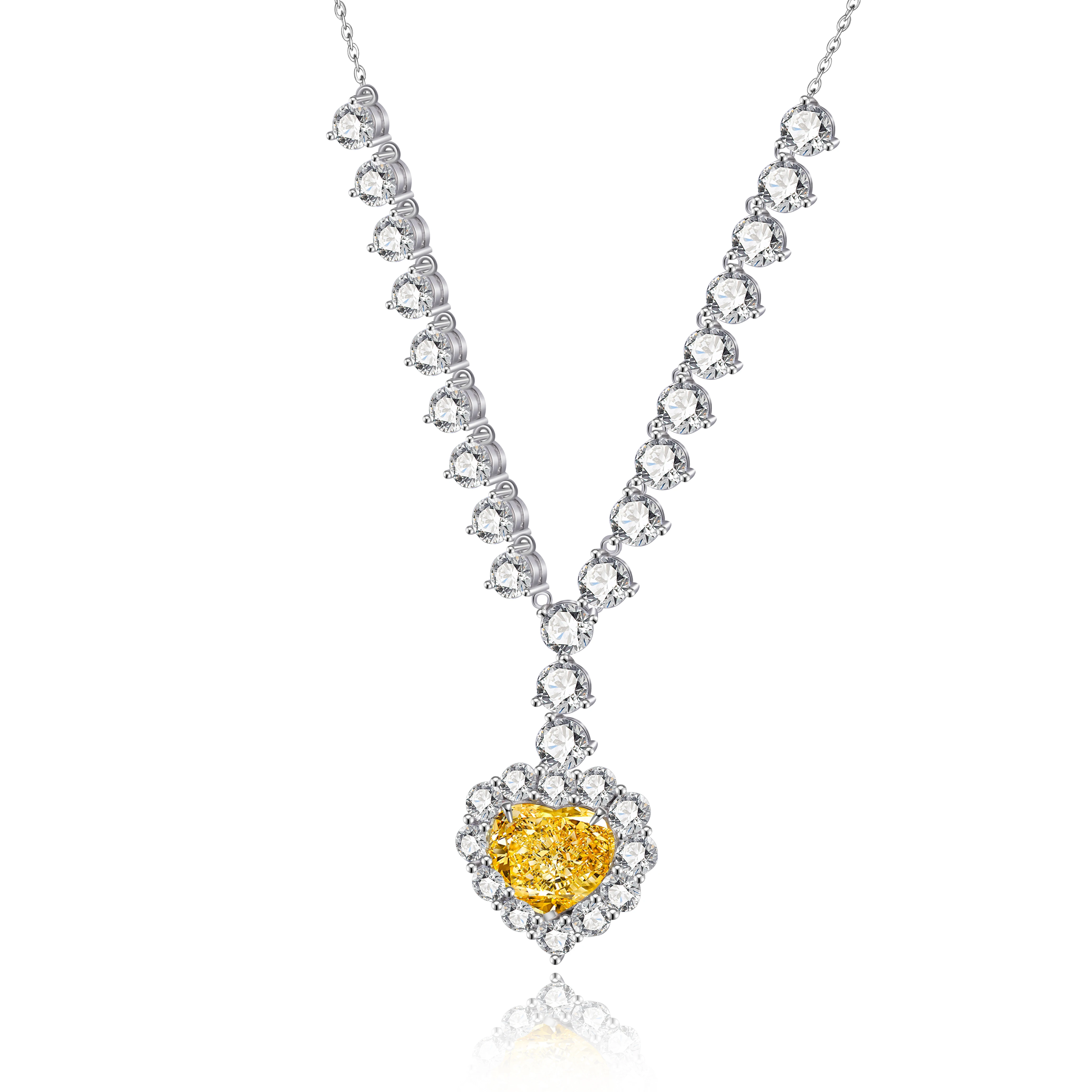 

2020 China factory Wholesale fine jewelry gemstone simulated yellow diamond necklace in 9k gold with 5.0ct yellow diamond, Optional yellow, pink, white, blue