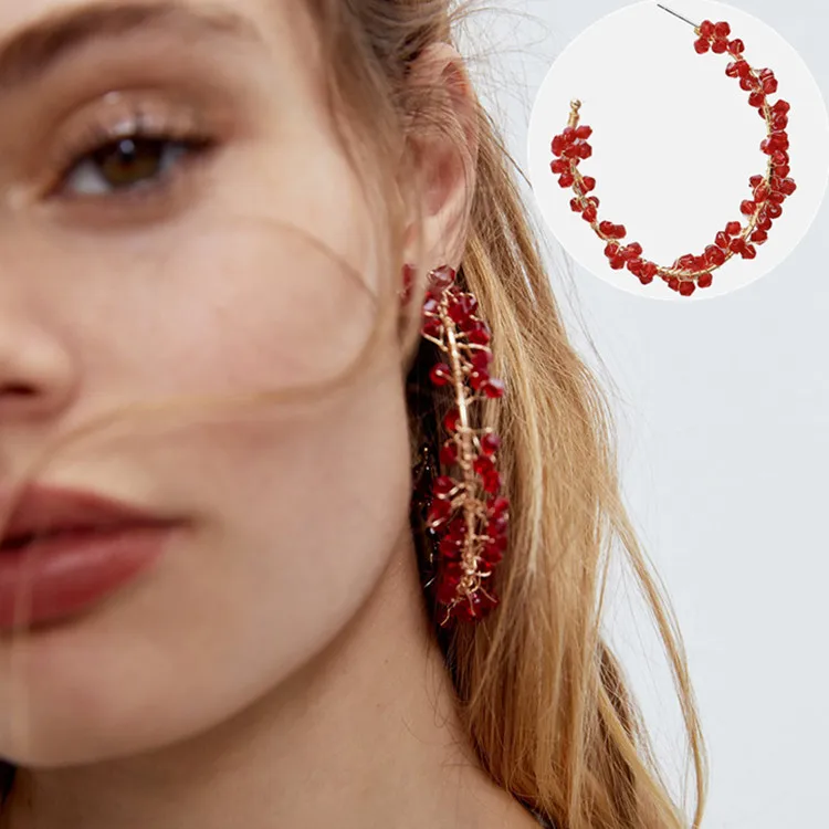 

HongTong Handmade Earrings New Acrylic Rice Bead Earrings Women Wholesale, Picture