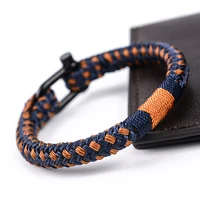 

LONGJIE wholesale stainless steel buckle polyester handmade outdoor anchor men rope bracelet for gift