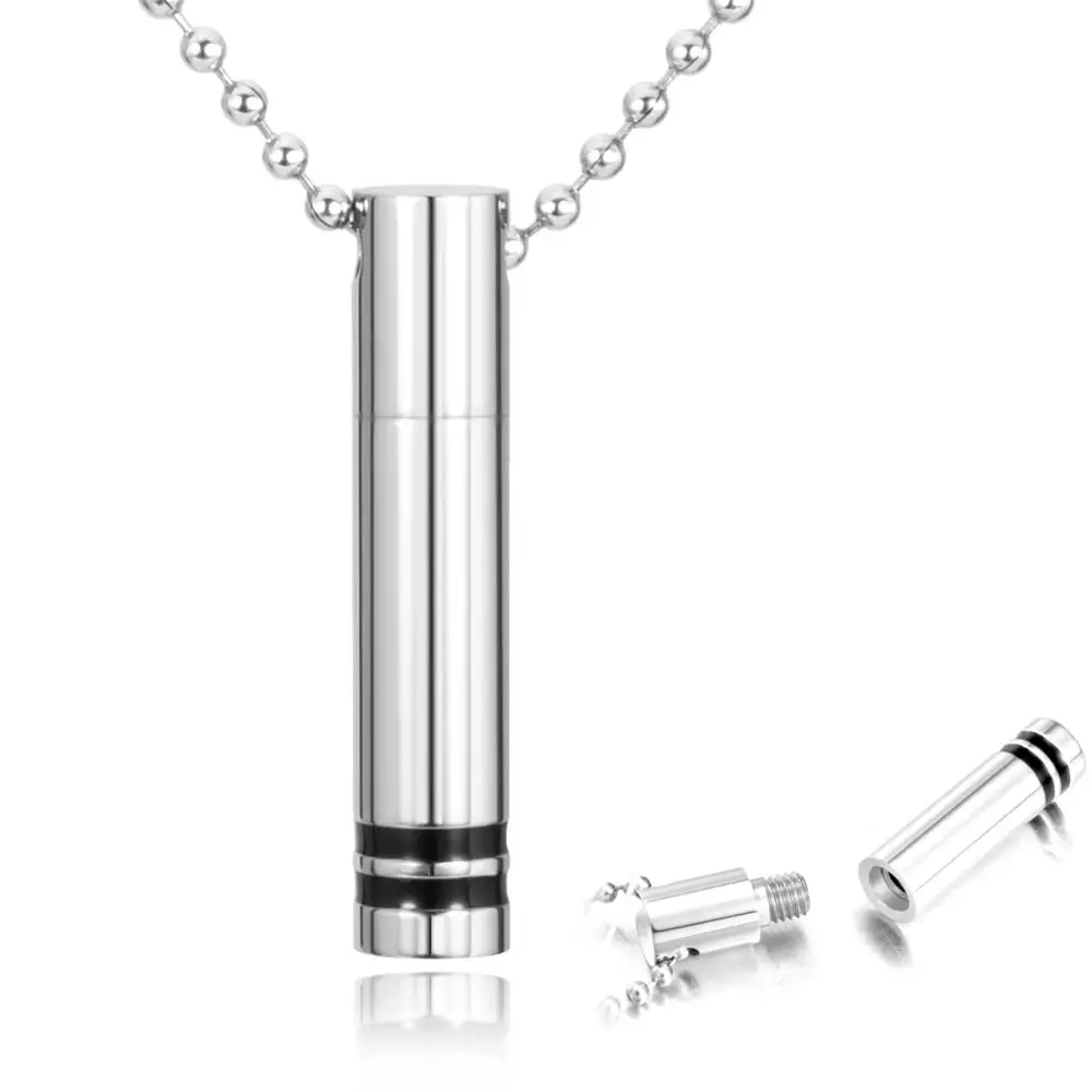 Sale Stock Threaded Cylindrical Pendant Ashes Cremation Necklace Smoke Pipe Hide secret messages memory commemorate Necklace