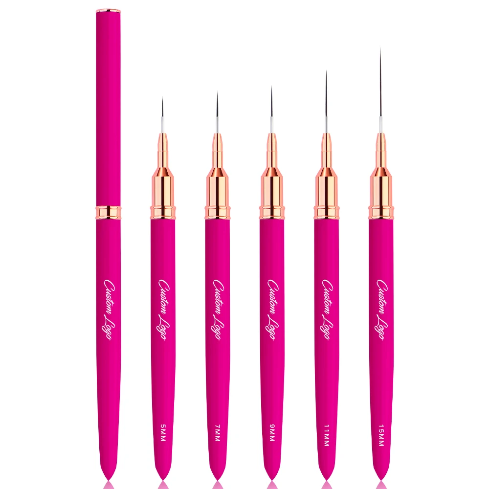 

USA Nail Salon Preferred Extra Thin Nail Art Liner Brush 5/7/9/11/15/20/25MM Hot Pink Long Fine Line Nail Art Brushes 5PCS