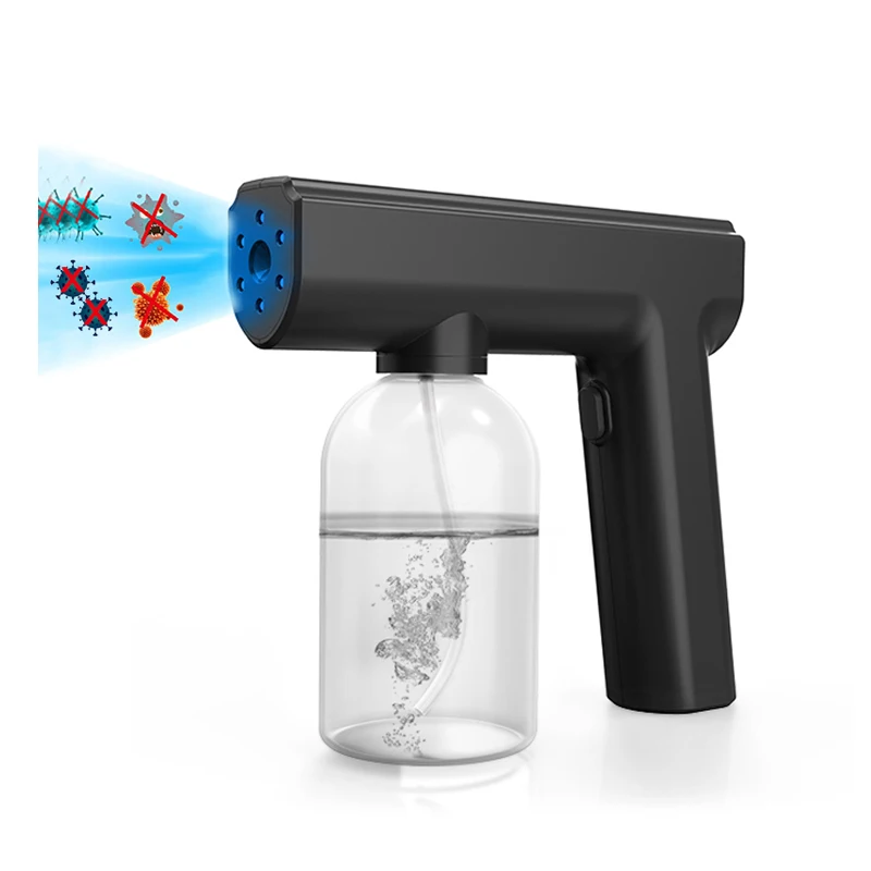 

Portable Nano Blue Light Atomizer Cordless Blu-ray Steam Spray Gun Disinfecting Indoor Electric Fogger, Black, white