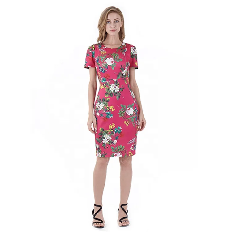 

2021 New Design Casual Elegant Floral Print Woman Clothes Lady Knee Length Dress