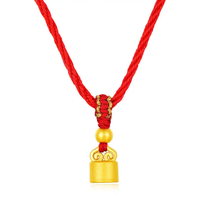 

Certified Gold Pure Gold 999 Fu Character Seal Necklace Ancient Style Small Golden Beads 5D Fashion Lucky Beads Pendant