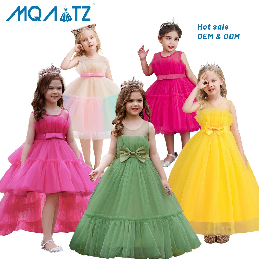 

MQATZ Kids Girls Sleeveless New Arrivals Tulle With Big Bow For Girls Kids Princess Wedding Dresses White Dress For Kids Girls