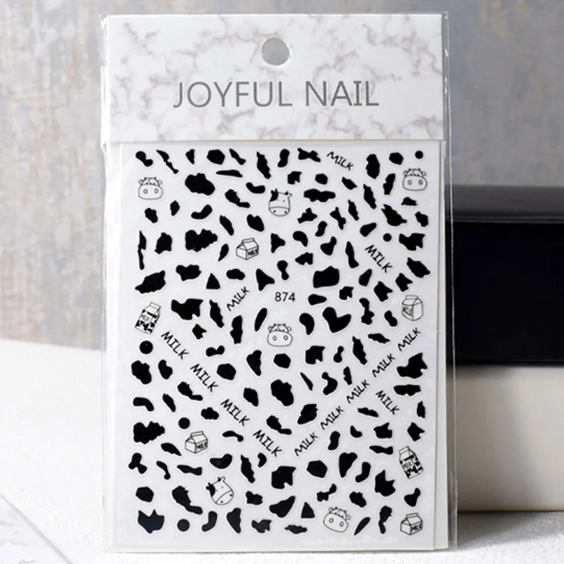 

Paso Sico Rainbow Colorful Black White Cute Milk Dairy Cow Heart Catoon Nail Stickers for DIY Nail Art Decoration Accessories