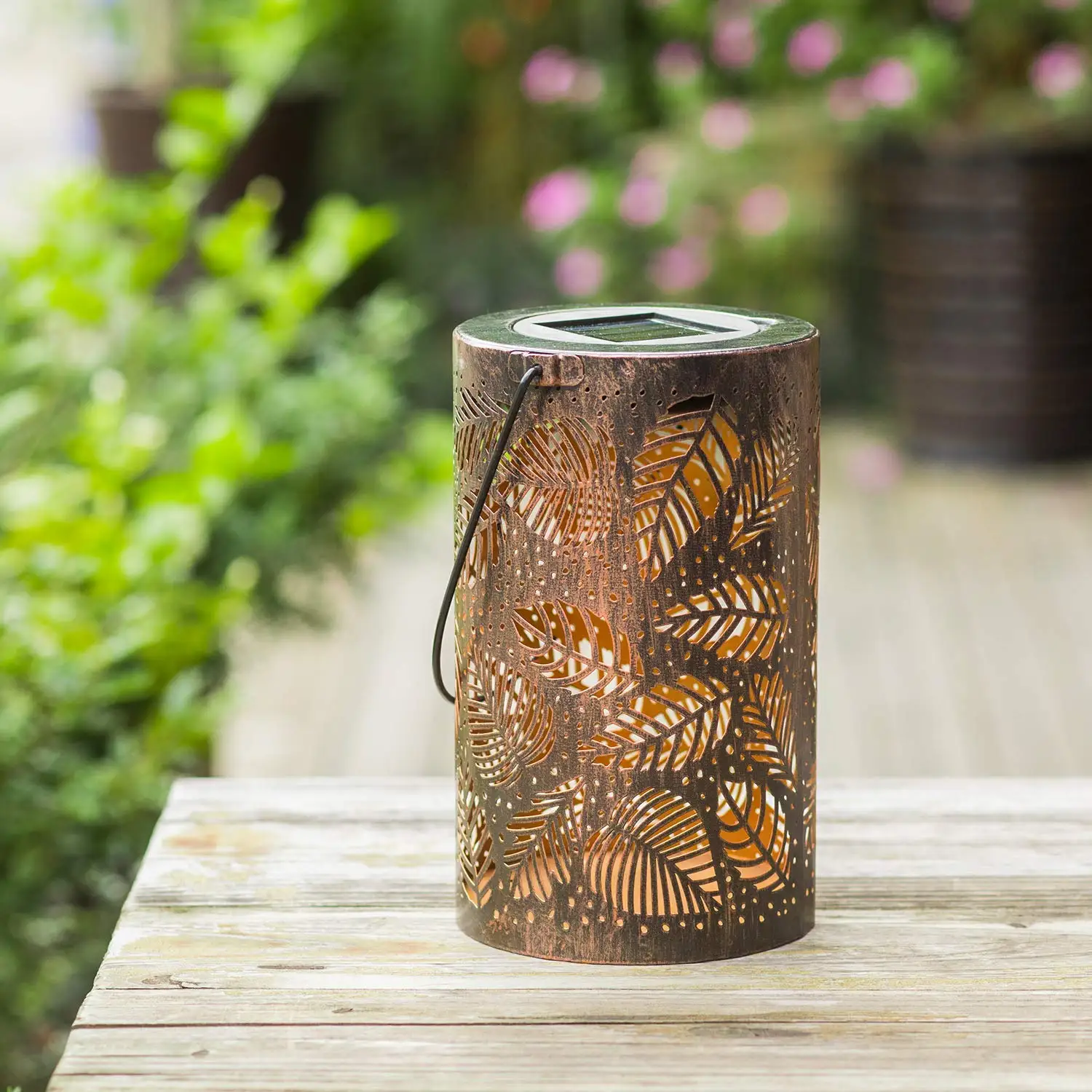 Solar Lantern Outdoor Garden Hook Lights Leaf Pattern Tree Branch Trunk ...