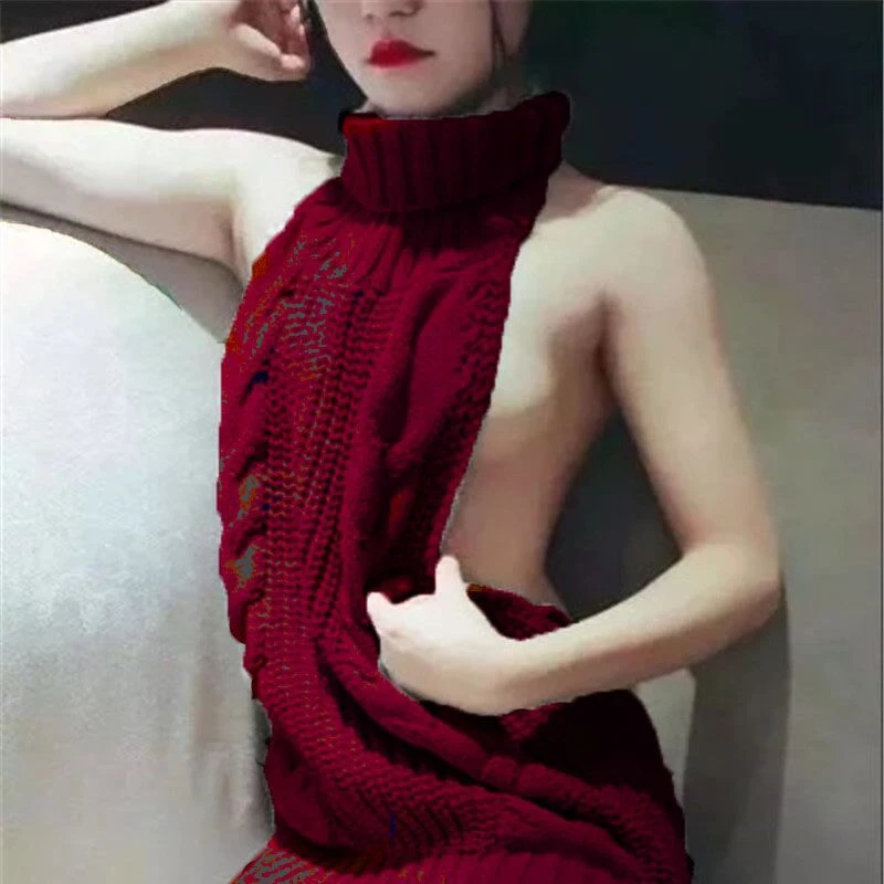 

open back sleeveless lace-up knitted skirt Virgin killer sweater spring new sexy Japanese mid-length, As pictures