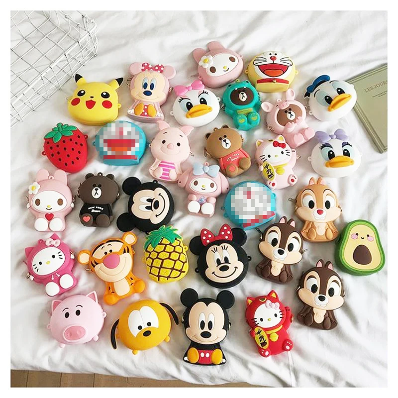 

2021 Animal Mickey Minnie Donald Duck Kawaii Silicone Bag Mini Messenger bag Cute Children's Coin purse Toy for Girls Gift