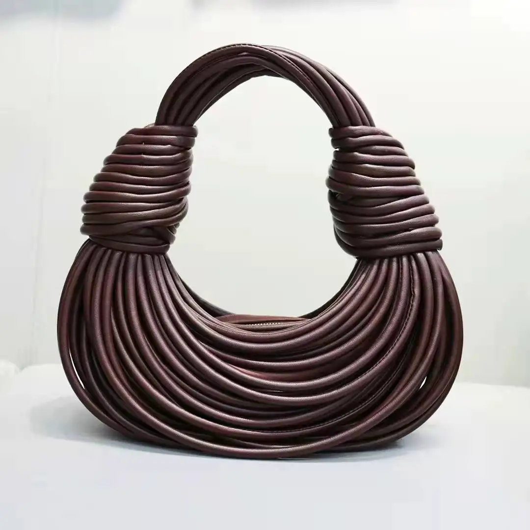 

Small Luxury Latest Designer Branded Hobo Knotted Handle Leather Handbag Round Shape Shoulder Bag for Lady
