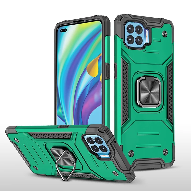 

Anti Fingerprint Shockproof Bumper Phone Case for OPPO Reno4 Lite F17 Pro Cover with Magnetic Ring Kickstand