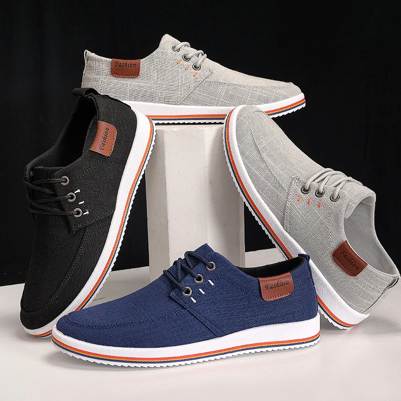 

Hot Selling Men's Casual Shoes Light Weight Comfortable Driving Slip-on Canvas Shoes Fashion Flat Business Style Shoe, Gray, black, blue