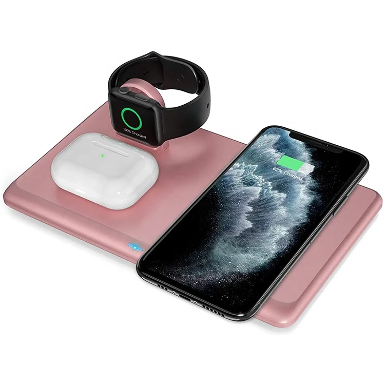 

15W Fast Charging Stand Station 3 In 1 For Watch Earphone Mobile Phone Wireless Charger, Black / pink / white