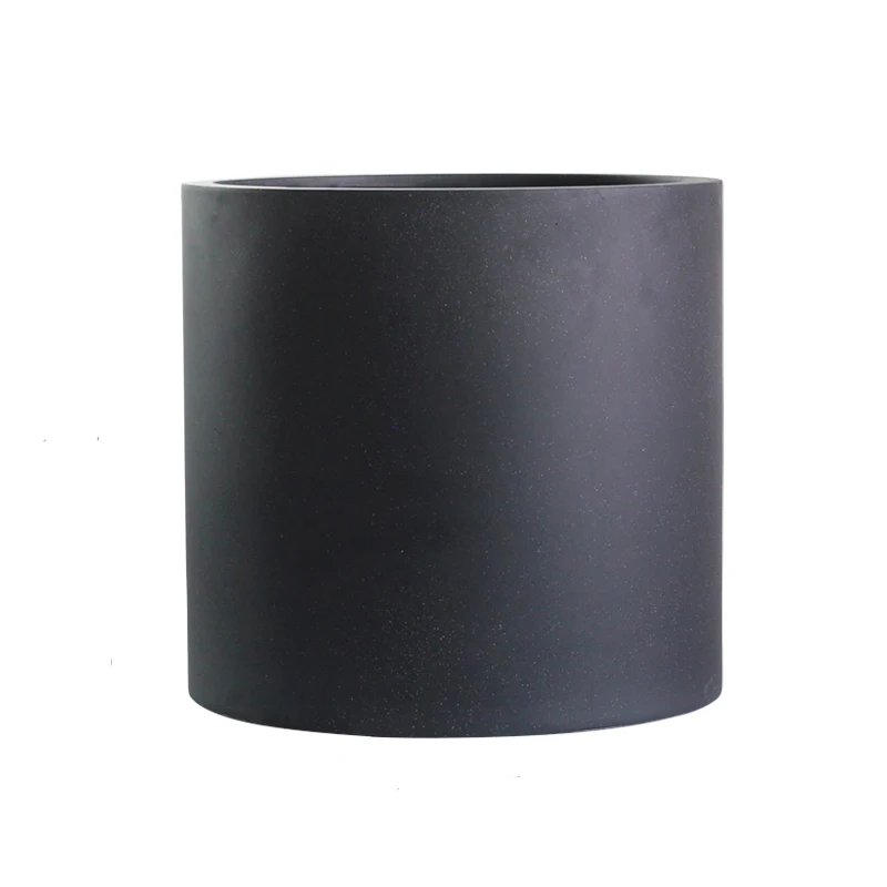 

Black color large size cylinder shape cement flower pot with drainage hole for home garden decor