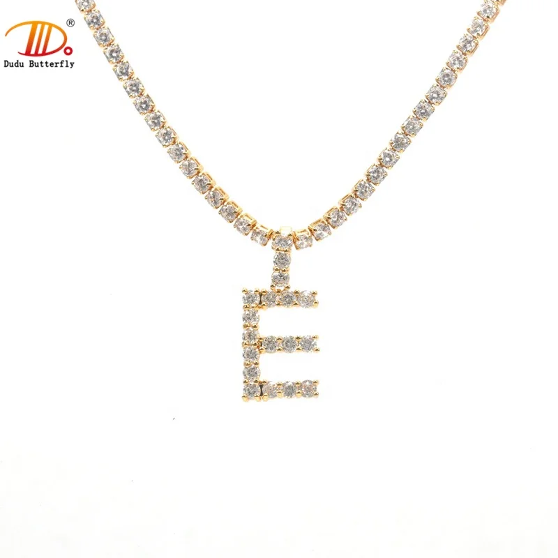 Alphabet tennis necklace 18k gold plated zirconia pendant necklace for Christmas girft