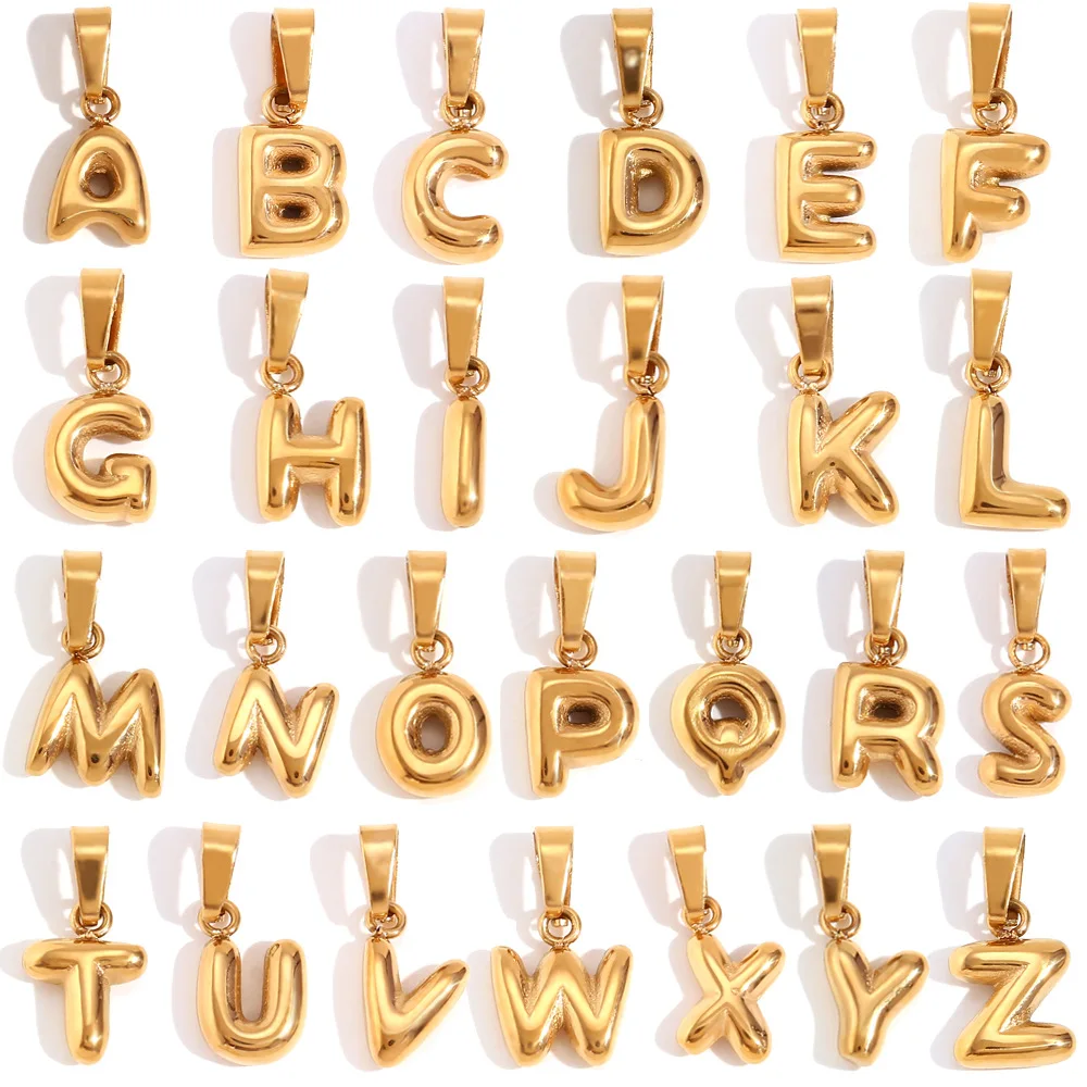 

Popular Jewelry Stainless Steel Charm Wholesale Plated 18k Gold Mini Bubble Pendant Alphabet Letter Accessories