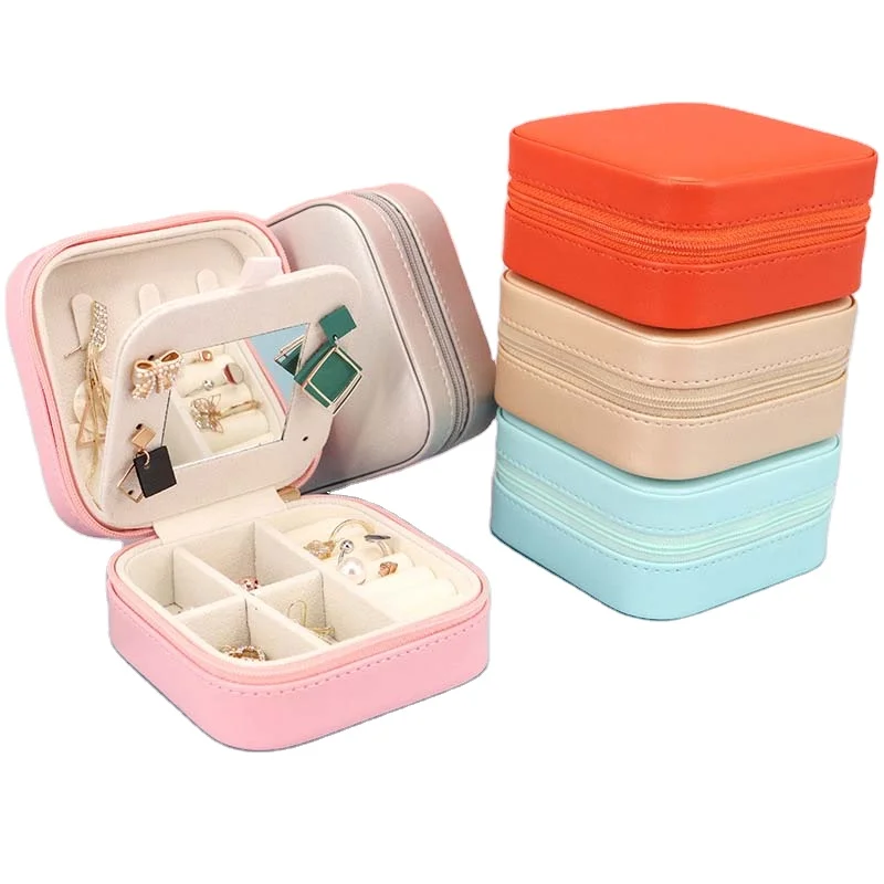 

Small Leather Jewelry Carrying Cases travel jewelry organizer Cosmetic Storage box with LOGO custom Make Up jewellery organizer, Customized color
