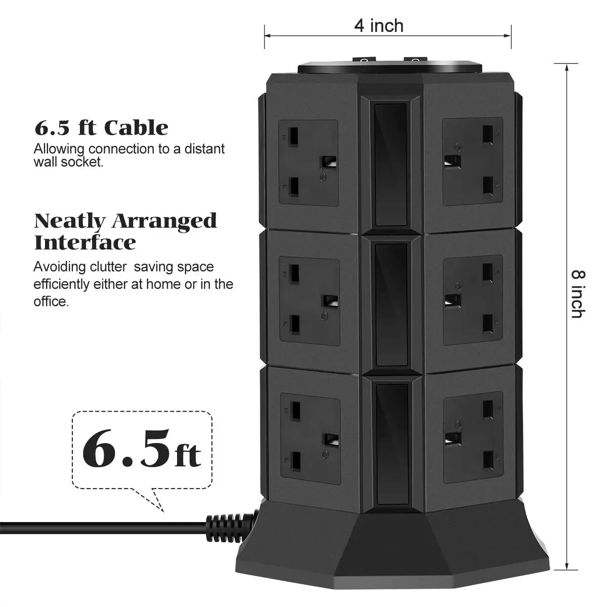 BEVA Multi Plug Socket 12 Way Outlet Surge Protector Power Tower Extension Lead 