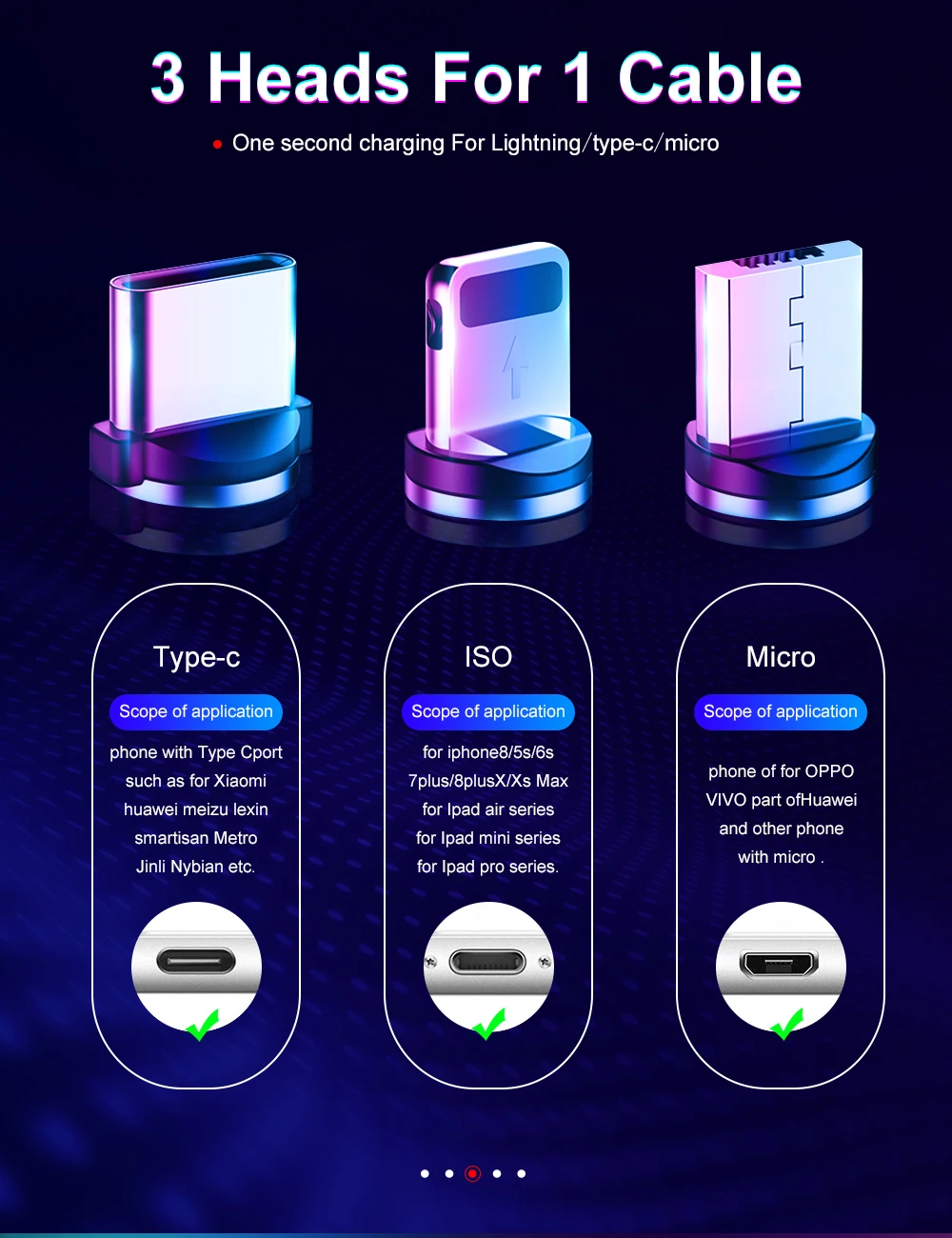 New 3plug 3 in 1 Magnetic Fast Charging Micro Usb Cable Type C Usb C Phone Data Cable charger for Samsung & Android & IOS - ANKUX.COM