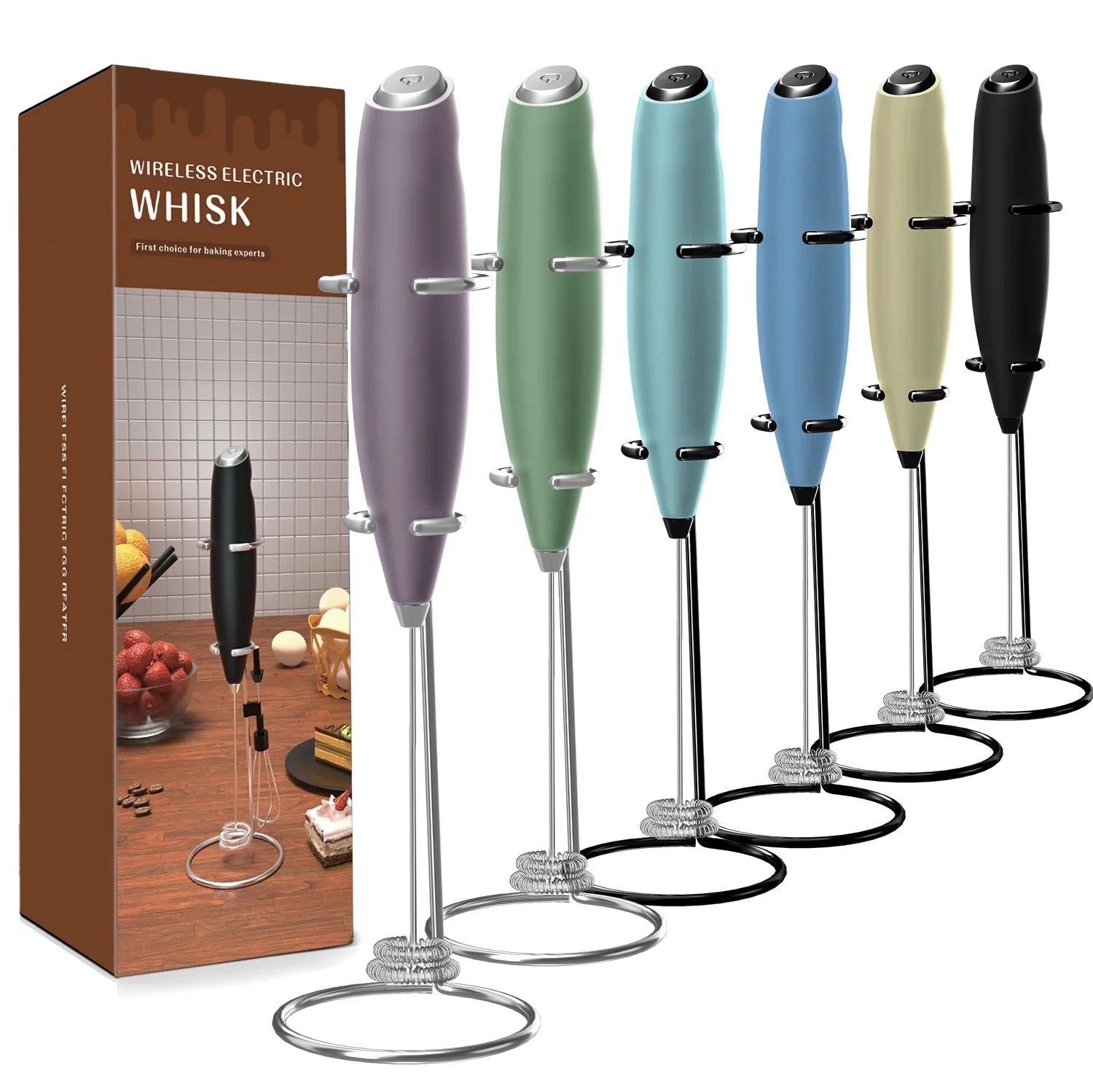 Latte Foam Handheld Cordless Electric Milk Frother Professional Coffee Mixer Blender Aluminum Alloy Coffee Maker 2 AA Battery