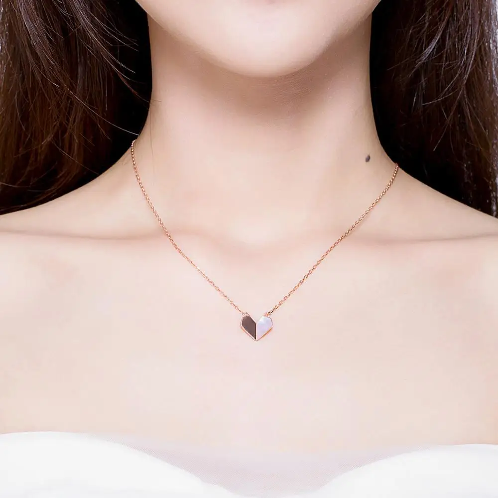 
Stylish simple jewelry sterling silver heart necklace S925 rose gold heart necklace 