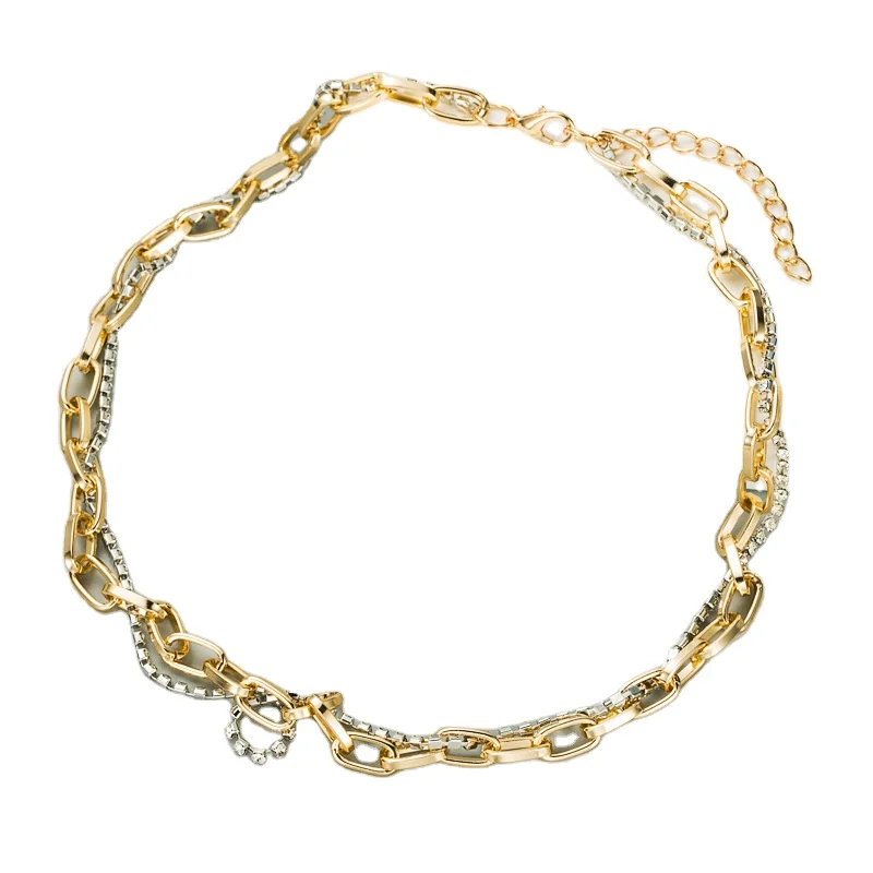 

European and American cross border fashion cool wind alloy diamond wrapped versatile Chain Necklace