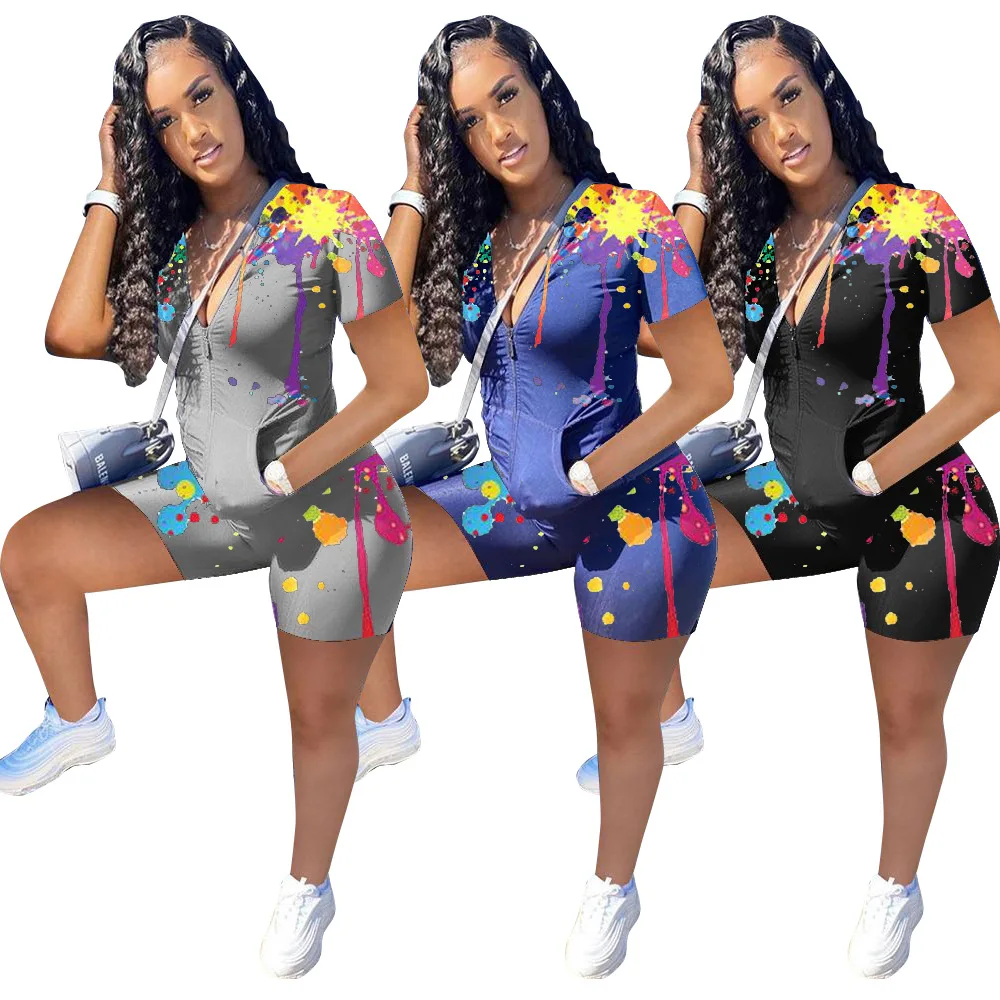 

2021 new arrival fashion graffiti two piece graffiti summer suit girls' graffiti short suit women clothing plus size