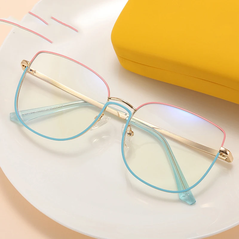 

91241 Fashion Square Cat Eye Glasses Frame Anti Blue Light Glasses Designer Metal Optical Eyeglasses Frame