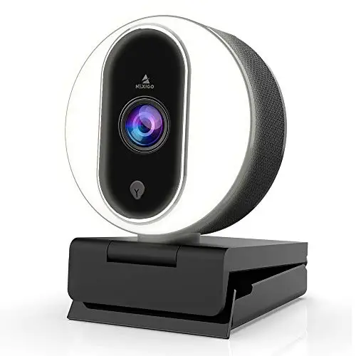 

Streaming Webcam with Ring Light and Dual Microphone Advanced Auto-Focus Adjustable Brightness with Touch Control 1080P Webcams