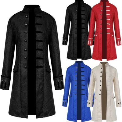 

Classic Medieval Men Costume Jacquard Stand Collar Larp Cosplay Jacket Coat Victorian Renaissance Style Clothing S-4XL