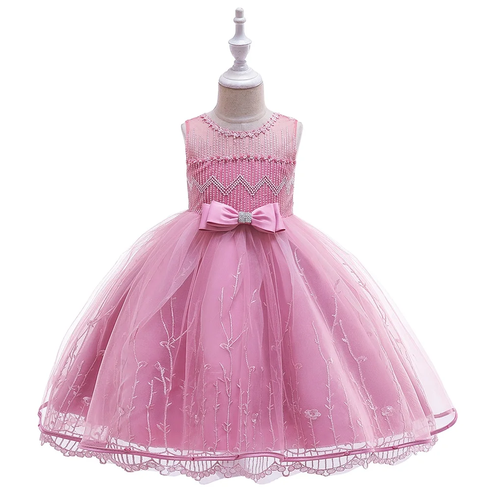 

Children's clothing children's catwalk dress beaded embroidered bow fluffy princess dress Liuyi performance dress