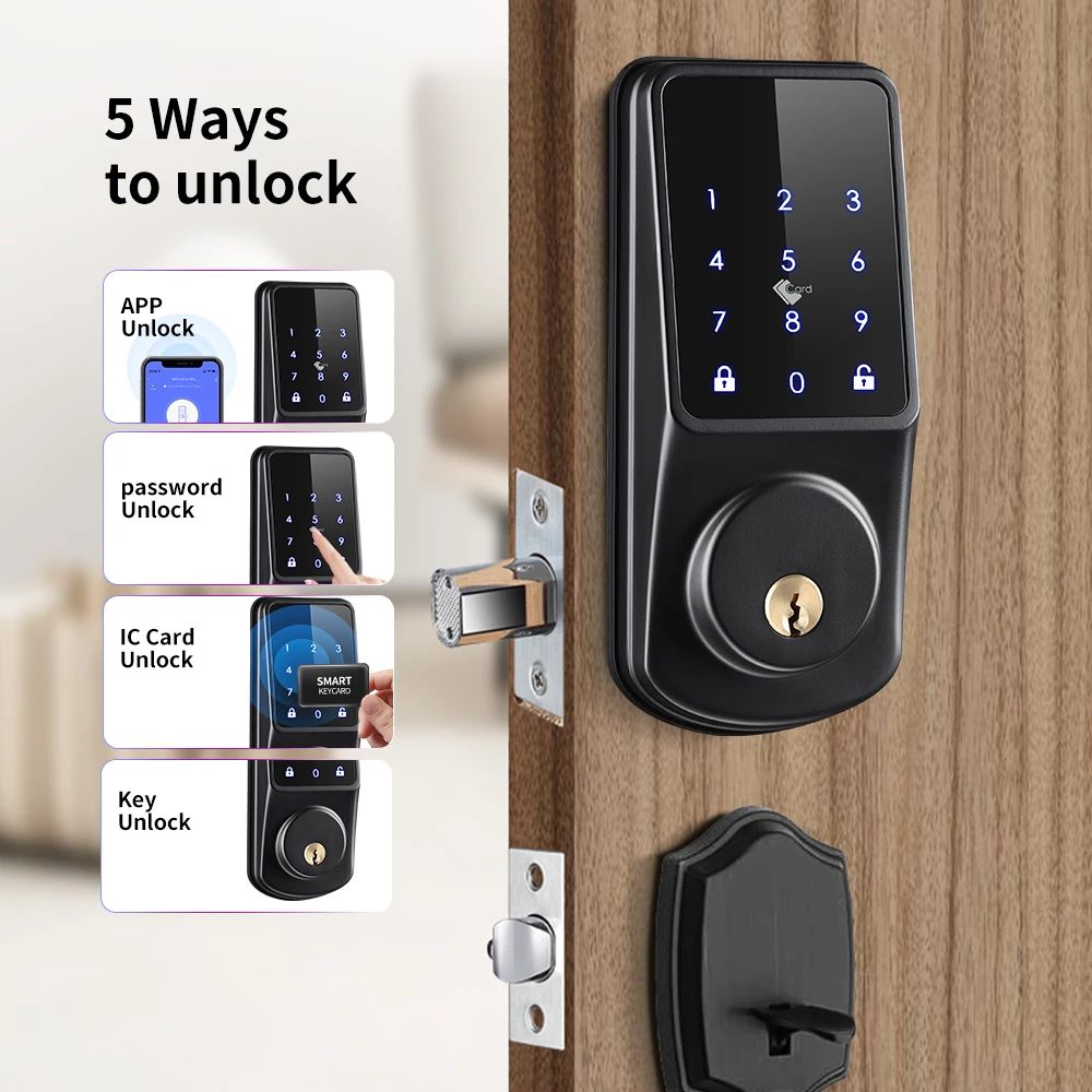 

CE FCC Waterproof IP65 TTlock Touchpad Electronic Keyless Entry Door Locks APP Password Home Deadbolt Smart WIFI Deadbolt Lock