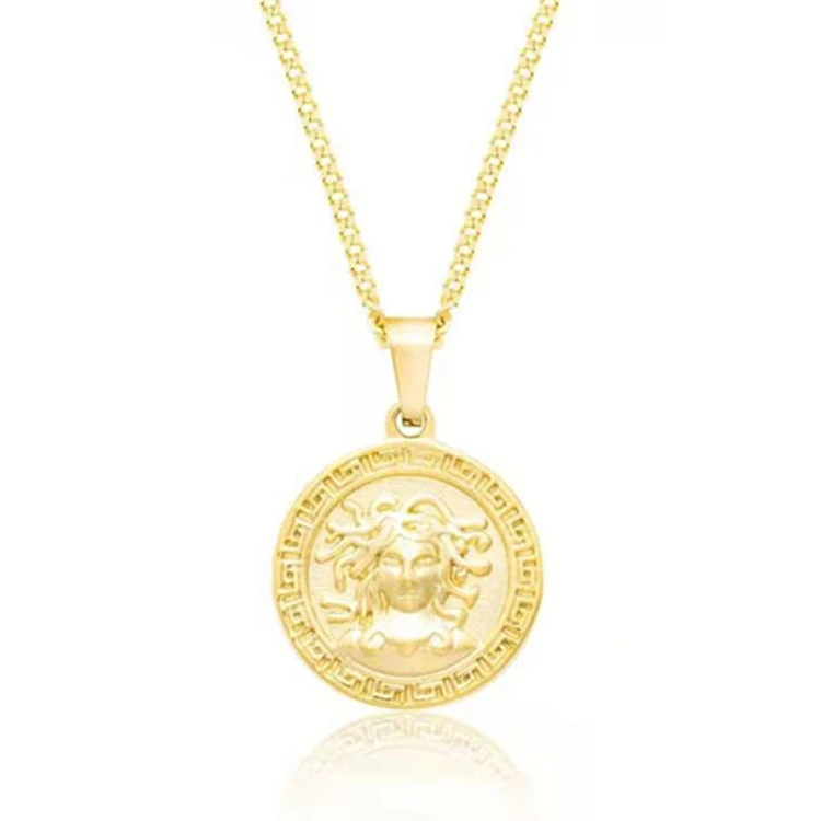 

Hypoallergenic Women Fashion Jewelry 18K Gold Plated Stainless Steel Medusa Coin Pendant Necklace